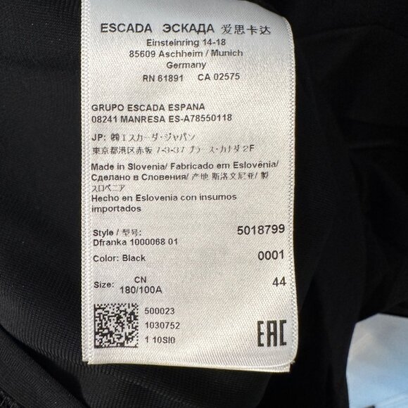 Escada | 44 XL Black Peplum Short Sleeve Pencil Dress Mod Career Stretch Viscose - Picture 11 of 11